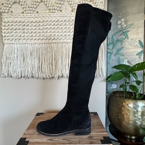 Free People Carson Black Suede Leather Stretch Over The Knee Flat Boots Size 8 - Picture 6 of 16